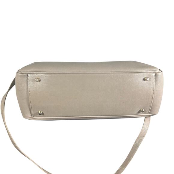 Furla Saffiano Leather Satchel Crossbody Bag Taupe grey Structured Tote Purse - Picture 6 of 14